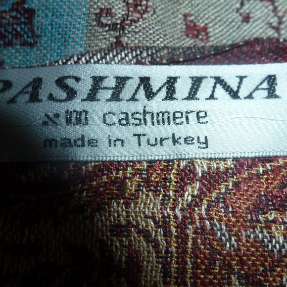 PASHMINA 100% Cashmere Burgundy /Multicolored Neck Scarf with Fringe - Picture 7 of 9